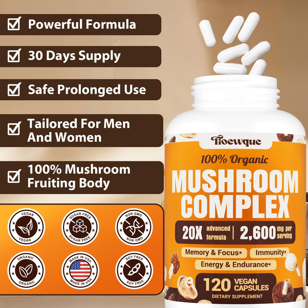 Tioewque Brain Mushroom Complex potency-bottle signals high potency and value per serving