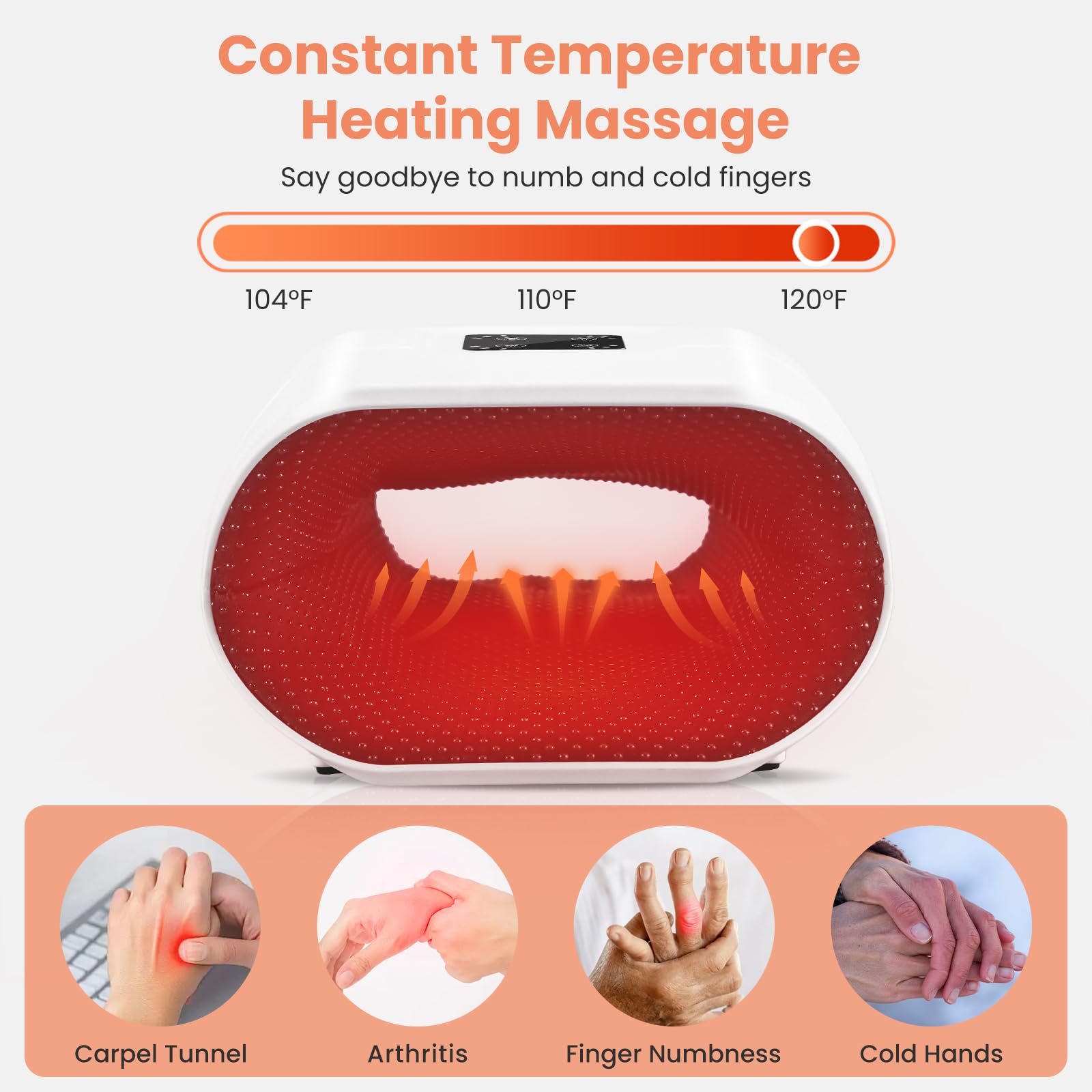 TipTalk massager controls showing adjustable intensity and heat for personalized relief.