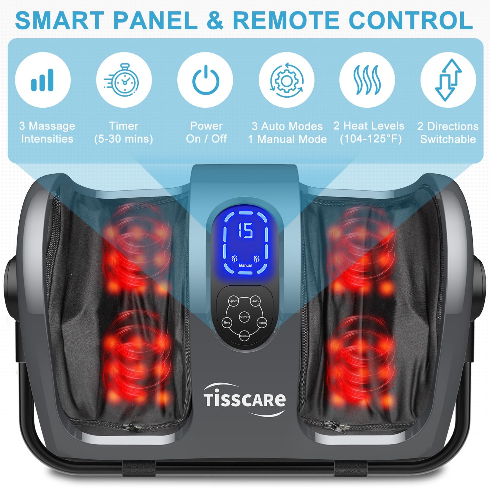 TISSCARE massager heat levels feature with two settings for soothing warmth during relaxation.