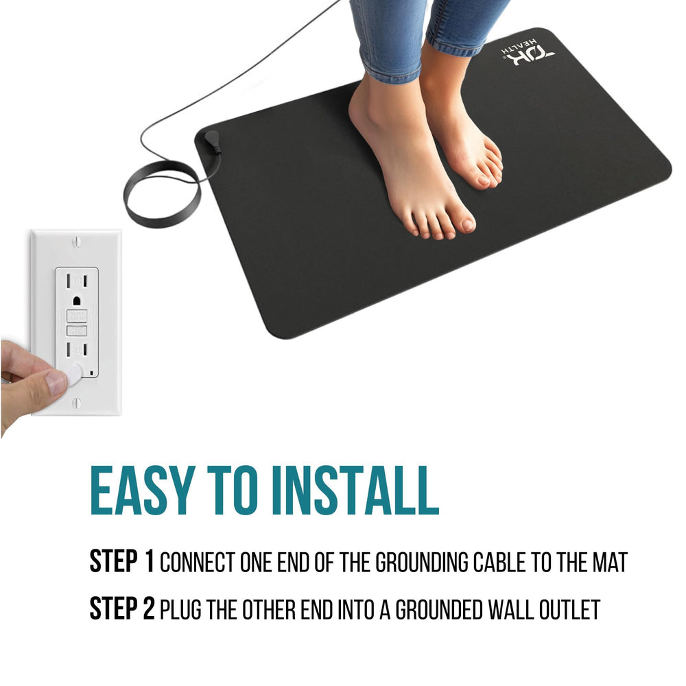 TJK Health carbon infused vegan leather surface offers durable, comfortable grounding feel