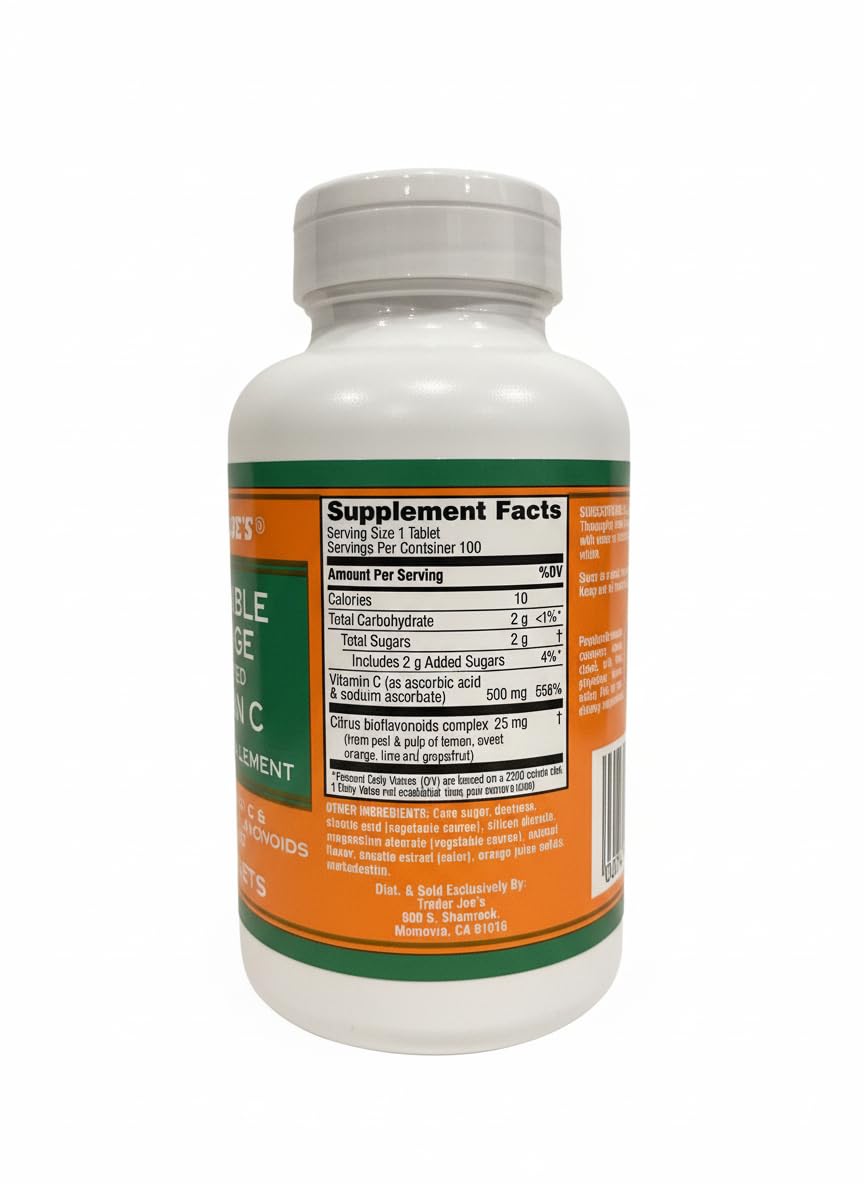 TJ's Trader Joe's chewable orange vitamin C tablets with citrus flavor