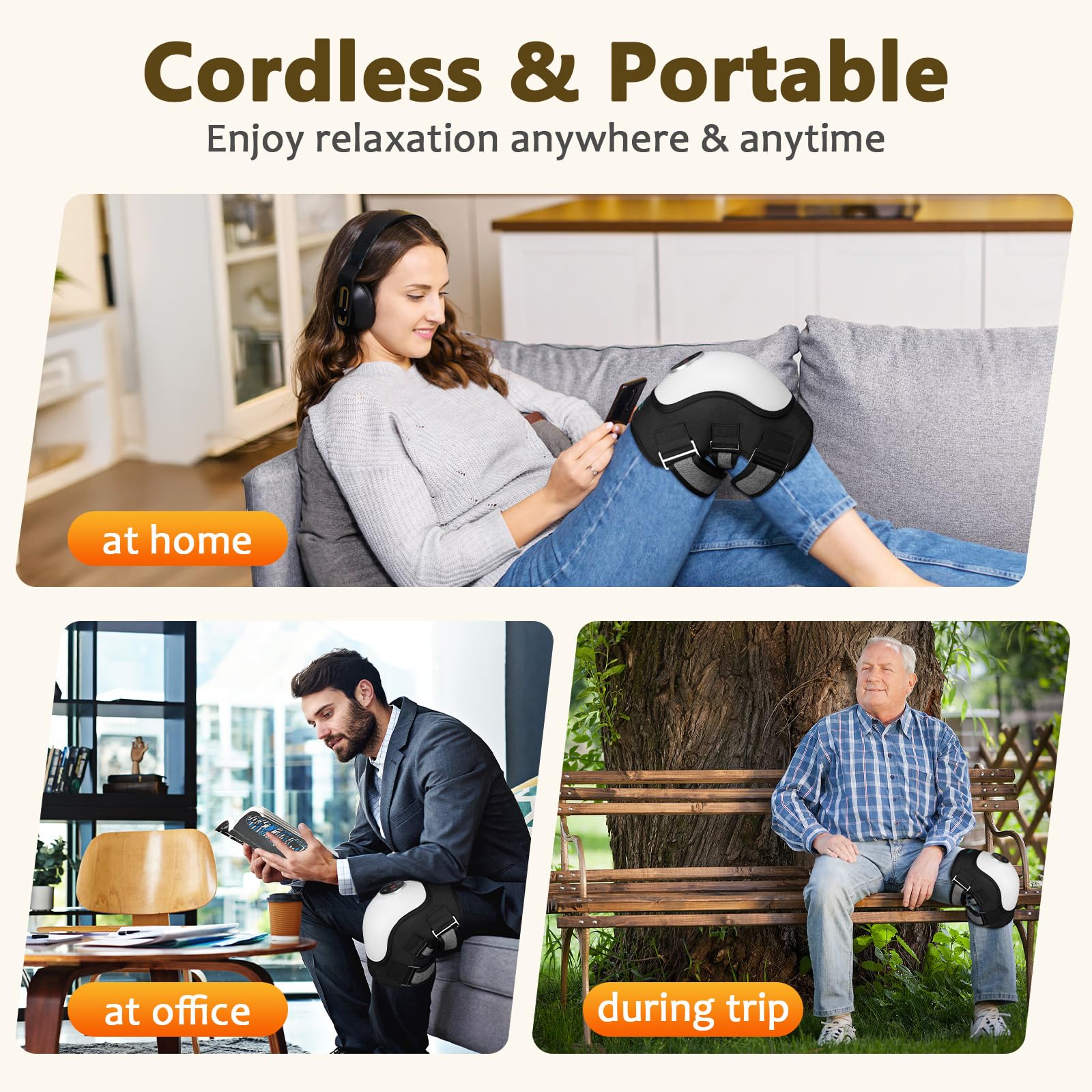 TJXVX electric knee massager cordless design lets you use it at home or travel