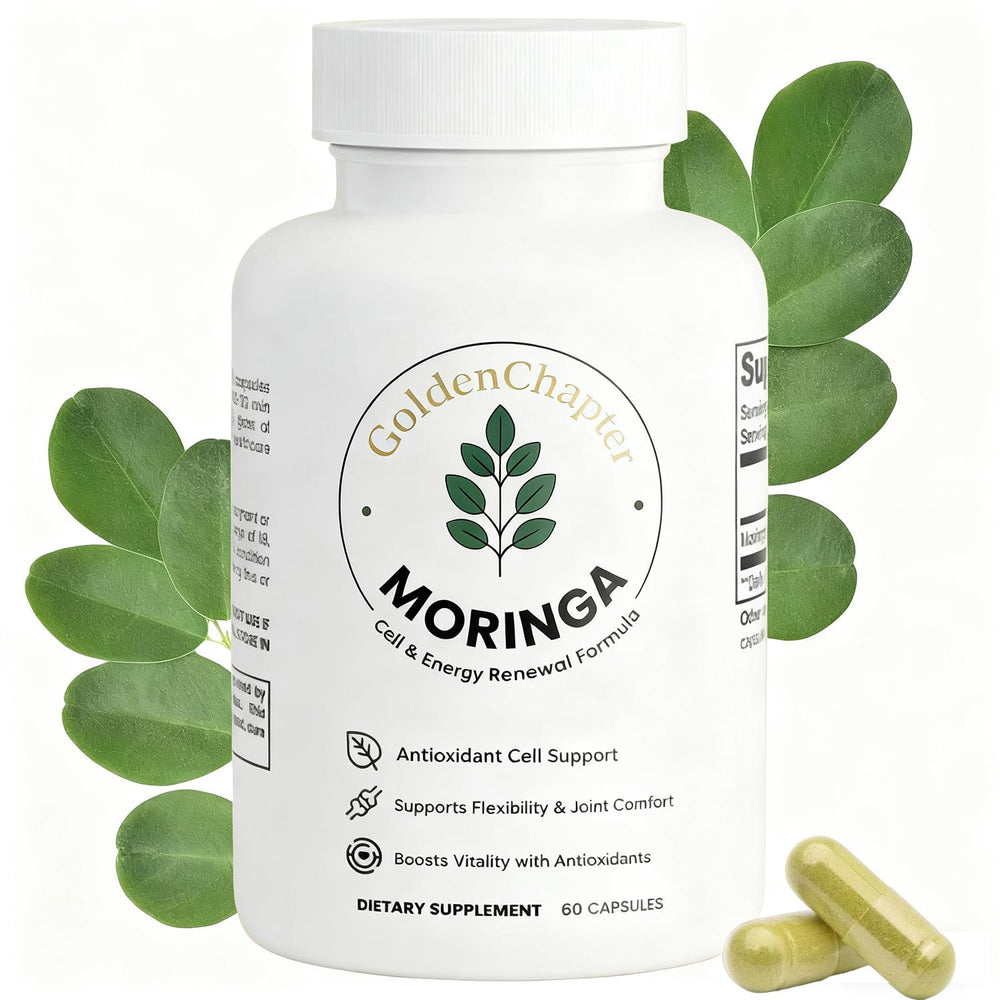 TMKTMK Golden Chapter Moringa bottle front showing pure ingredients for daily vitality