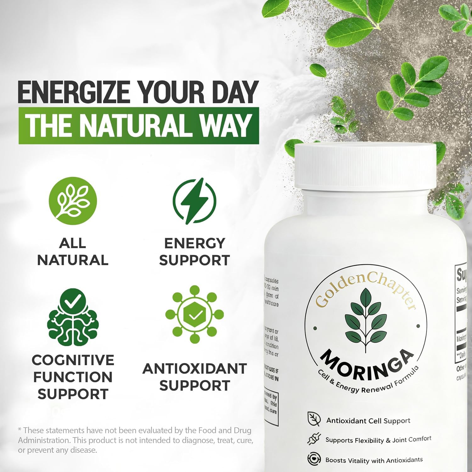 TMKTMK Golden Chapter Moringa capsules closeup, easy-to-swallow daily wellness