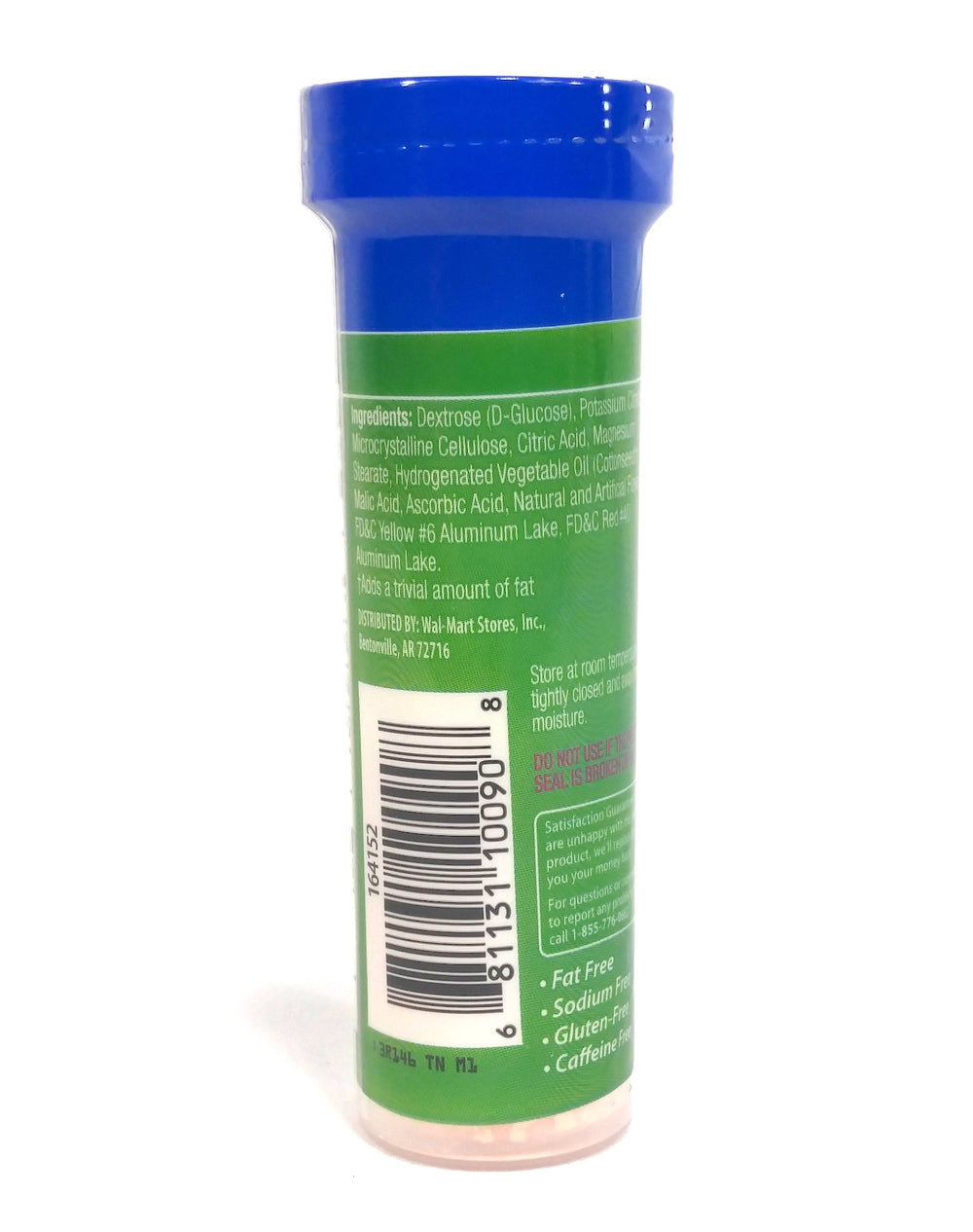 Nutrition label on ReliOn tropical fruit tablets shows 4 g carbs per tablet