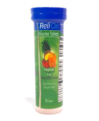 ReliOn tropical fruit glucose tablets in an on-the-go tube for quick energy
