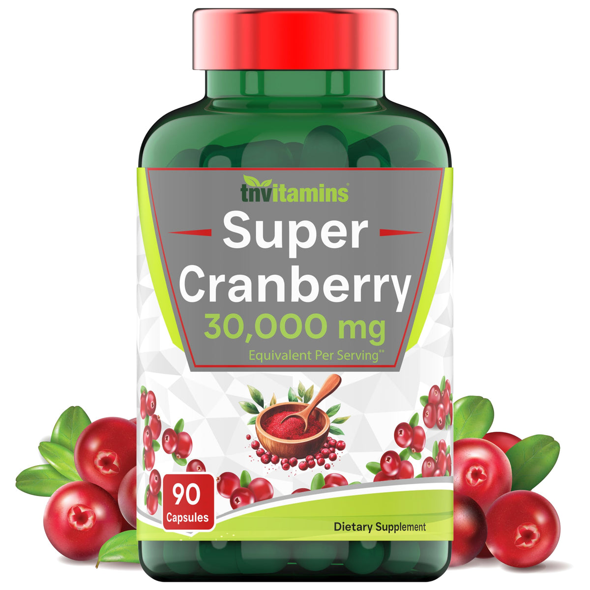 TNVitamins Cranberry Pills bottle with 90 capsules supports urinary health