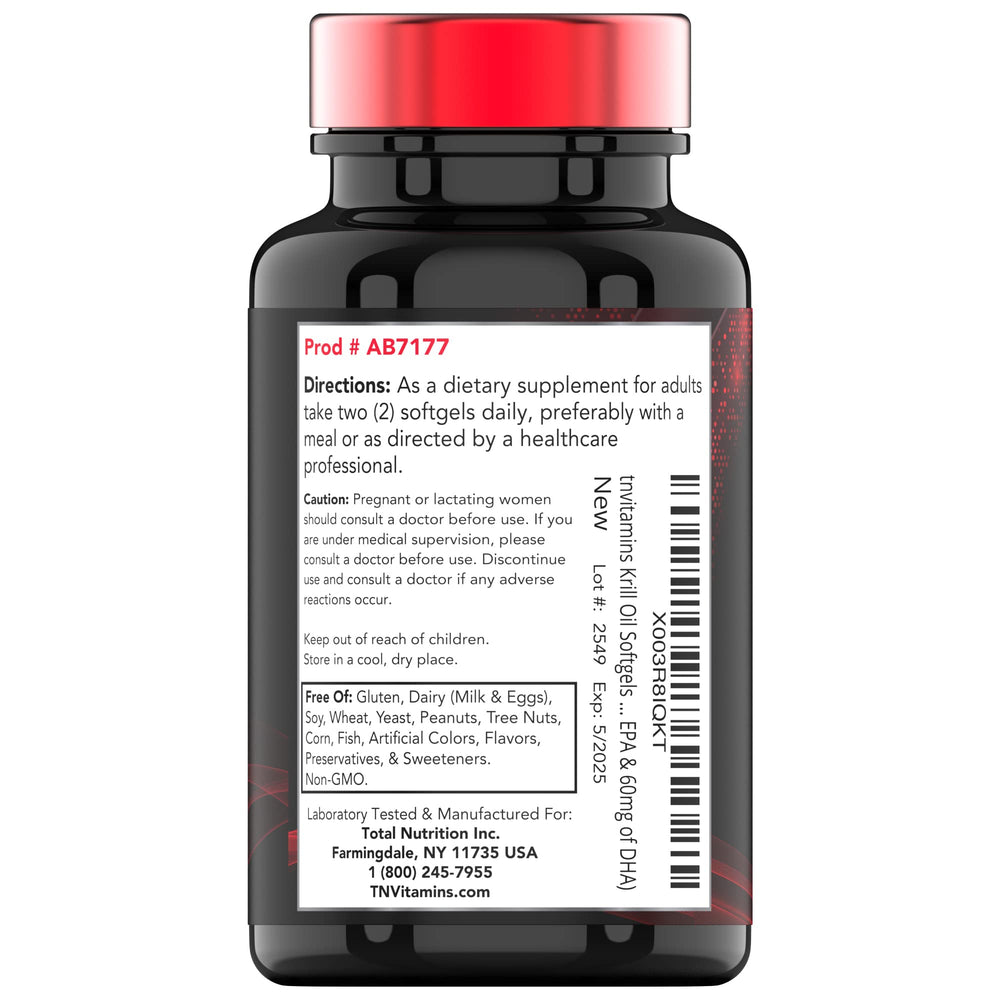 Easy-to-swallow TNVitamins krill oil softgels for daily use.