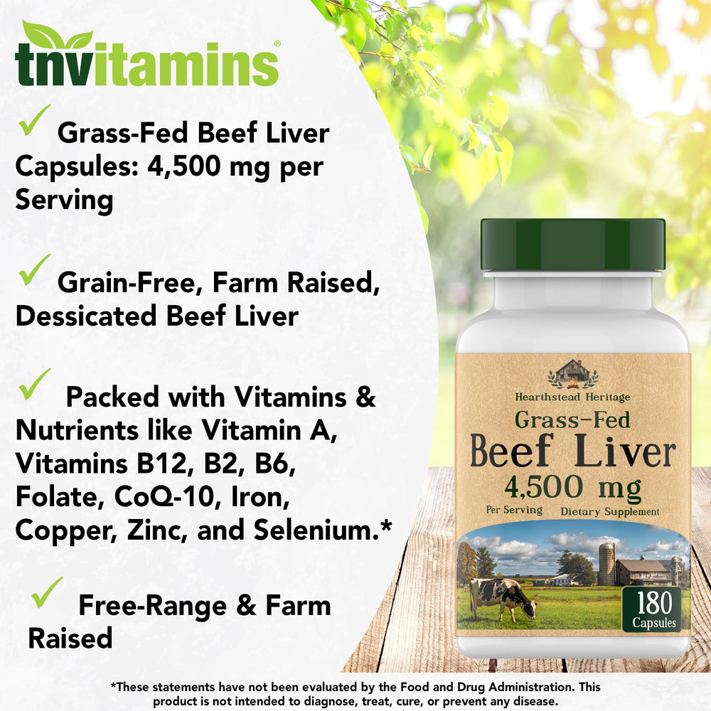 TNVitamins grass-fed, pasture-raised liver from natural cattle sources.