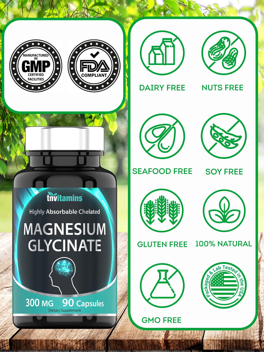 tnvitamins magnesium glycinate bottle with glass supports sleep and calm moments.