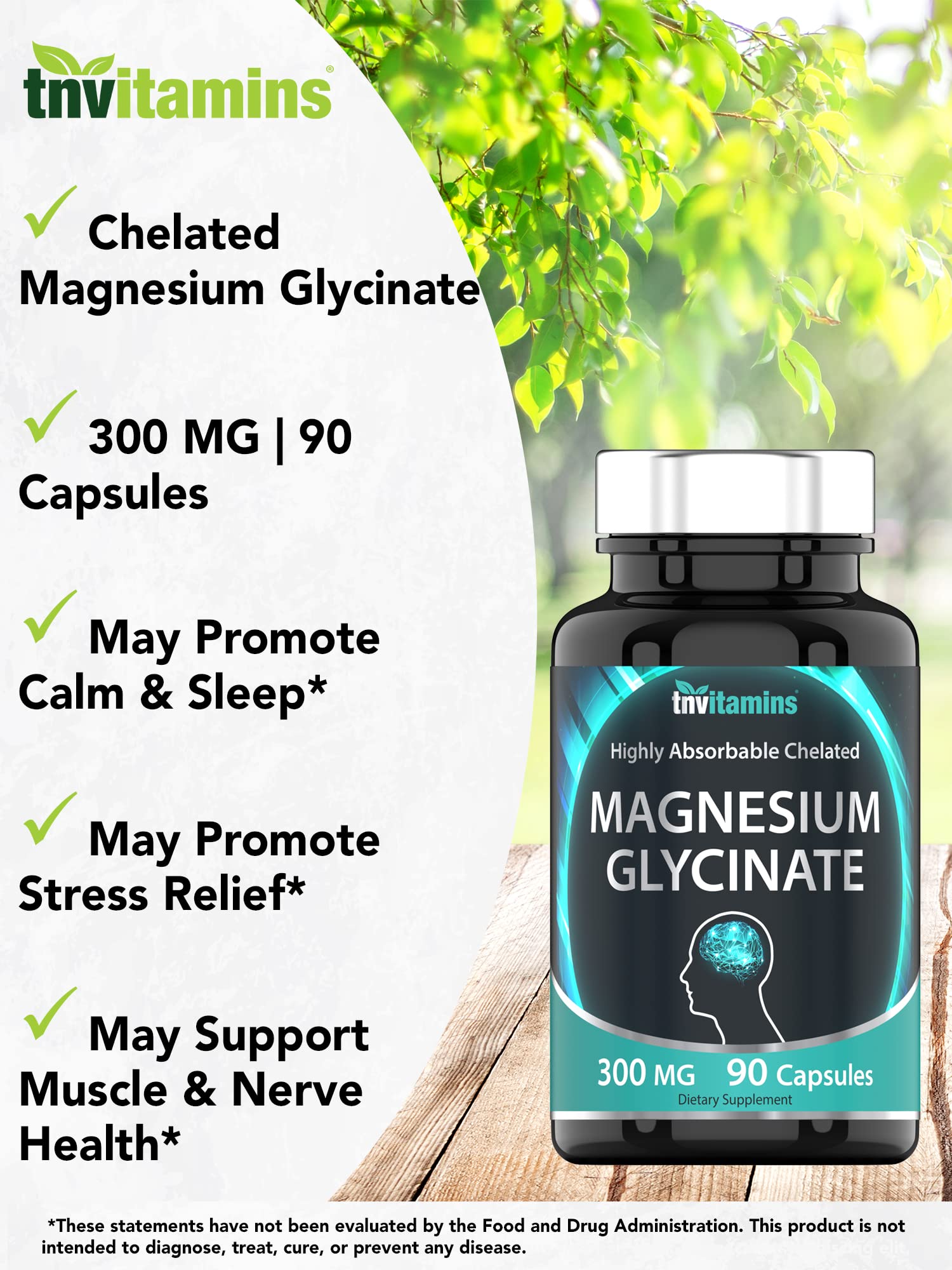 tnvitamins magnesium glycinate capsules in hand gentle digestion and routine support.