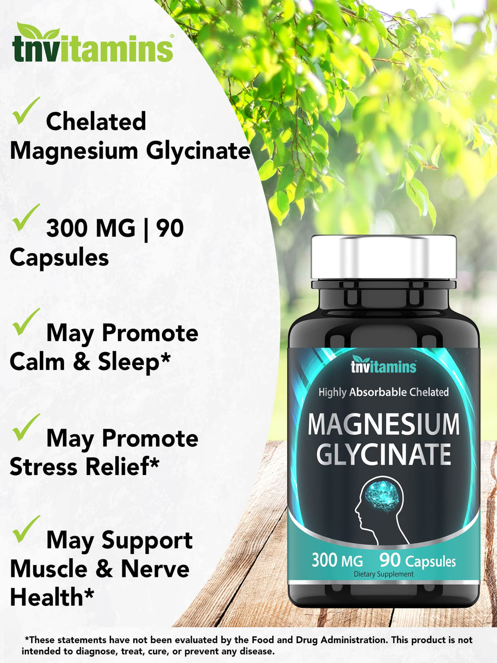 tnvitamins magnesium glycinate capsules in hand gentle digestion and routine support.