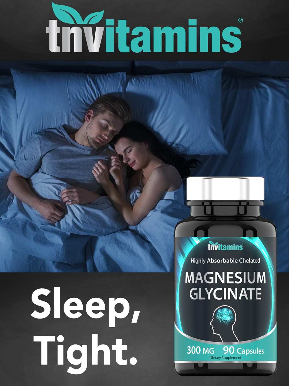 tnvitamins glycinate capsules on a nightstand promotes relaxed mood during bedtime.