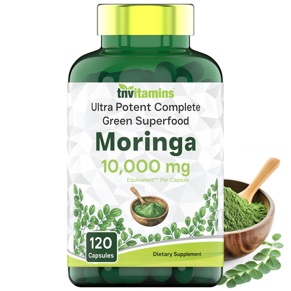 tnvitamins Moringa Capsules bottle with label signaling daily energy support
