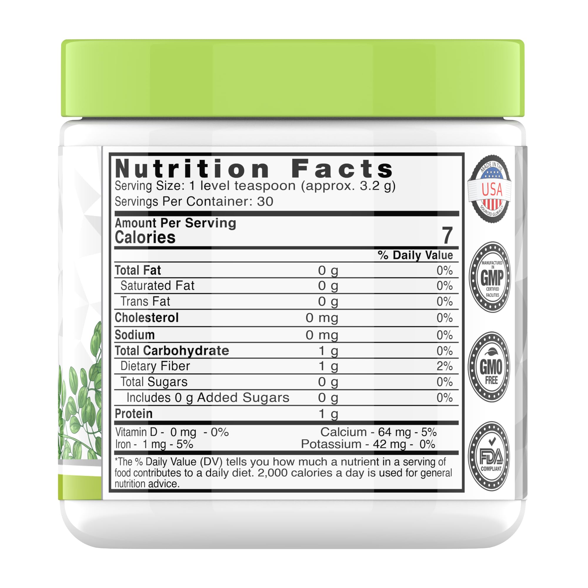 tnvitamins Organic Moringa Powder teaspoon serving shows precise portion