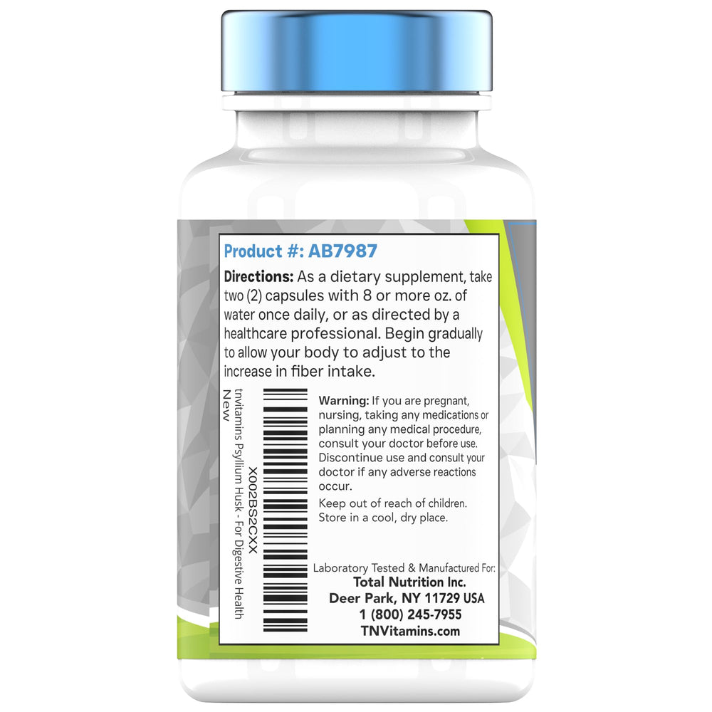 tnvitamins Psyllium Husk Capsules bottle offers digestive support as part of a routine