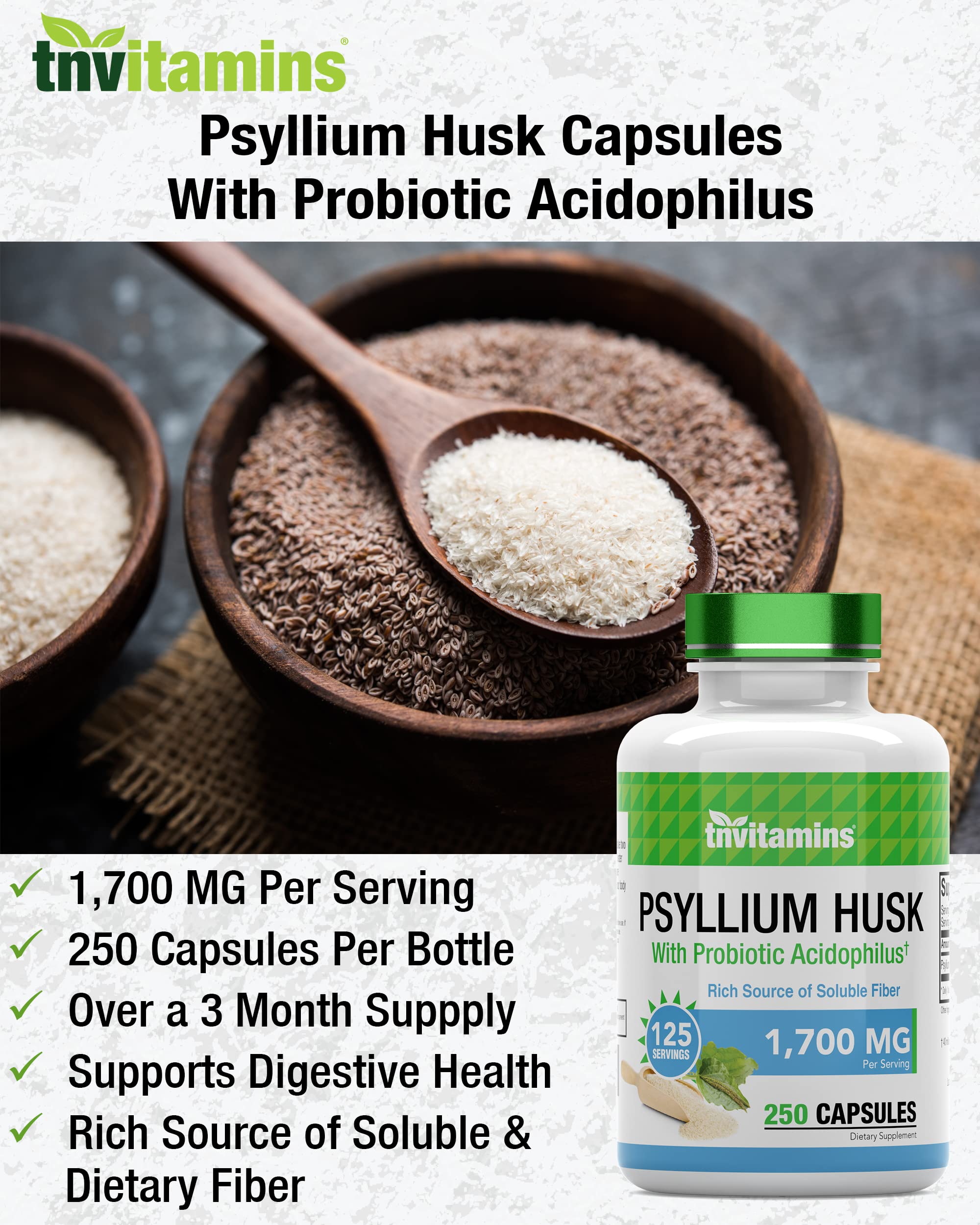 tnvitamins Psyllium Husk Capsules integrate into a daily fiber routine