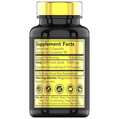 TNVitamins Shilajit bottle back label lists purity and gluten-free features.