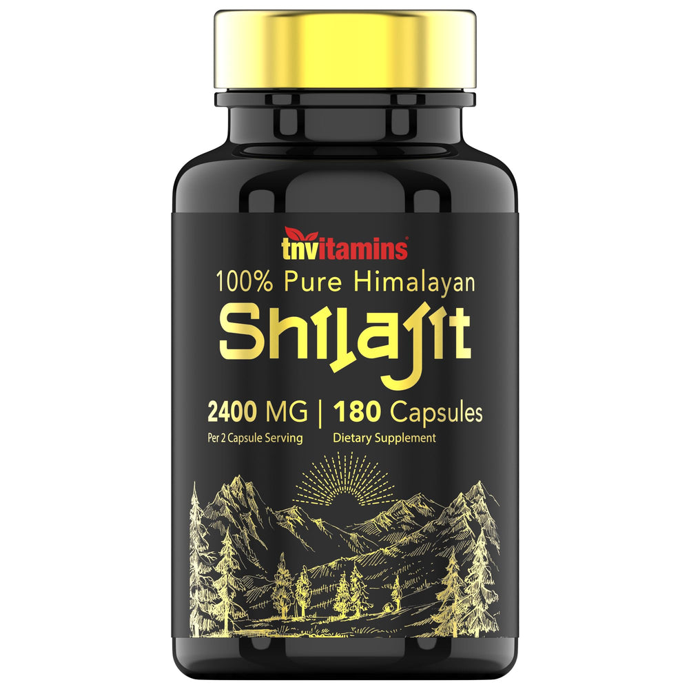TNVitamins Shilajit bottle front showing pure resin formula for daily wellness.