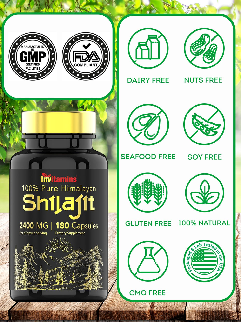 TNVitamins Shilajit bottle beside water for easy use.
