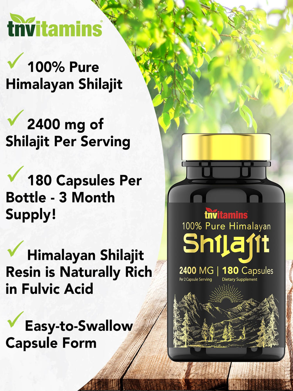 TNVitamins Shilajit capsules poured for quick daily intake.