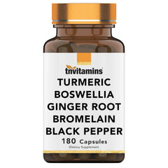 tnvitamins Turmeric & Boswellia Complex bottle; two-month supply for daily joint support.