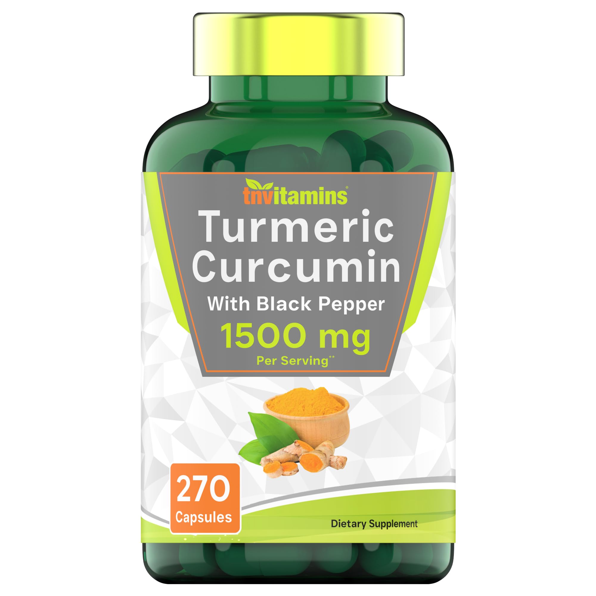 TNVitamins Turmeric Curcumin bottle with pour for daily joint comfort.