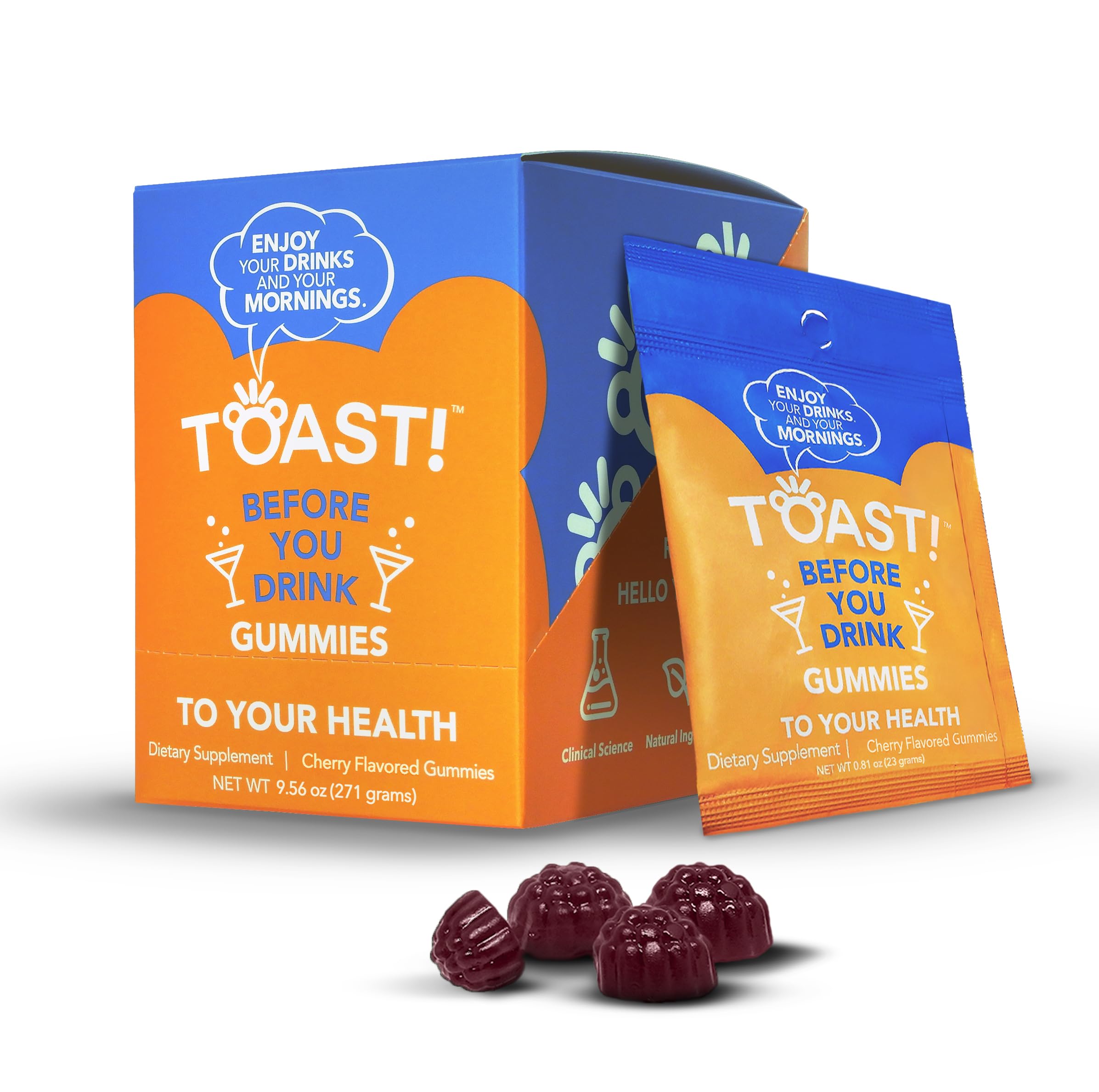 Toast! Before You Drink Gummies cherry pack for on-the-go social occasions