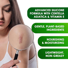 Tobcharm face ear close-up, gentle keloid care application.