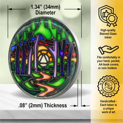 The Token Shop stained-glass AA coin colorful enamel design enhances visual impact and motivation.