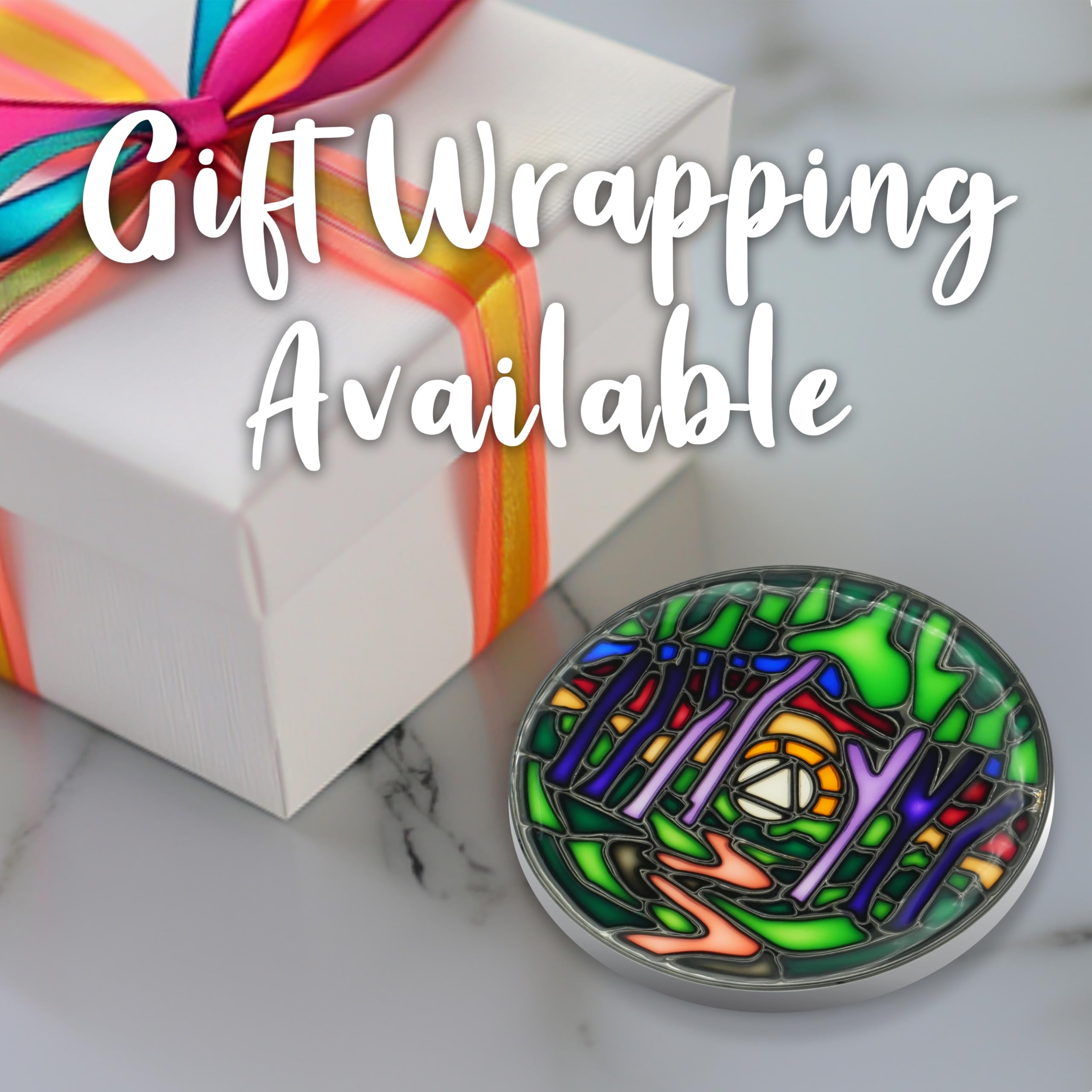 The Token Shop stained-glass AA coin sobriety gift conveys support and celebration for loved ones.