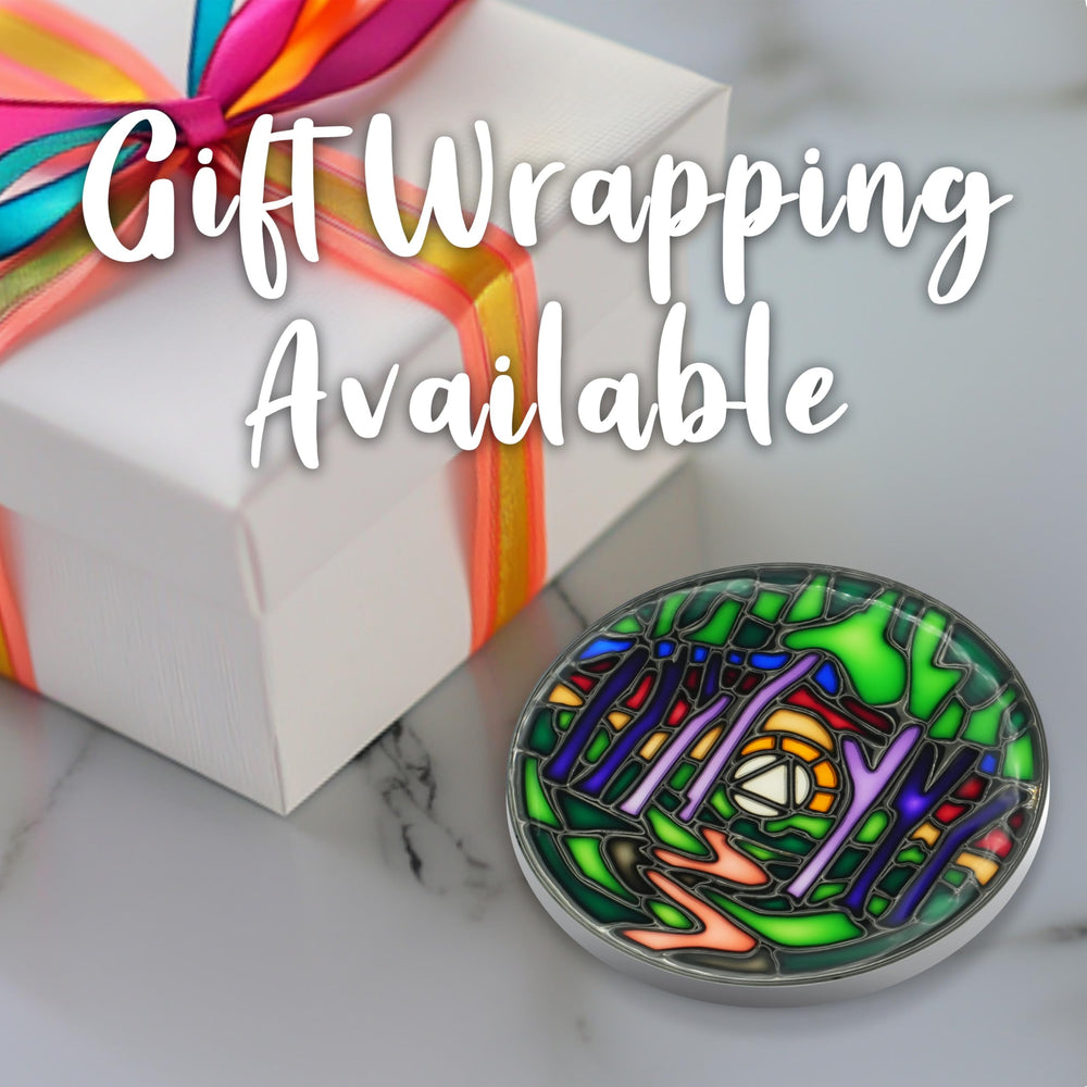 The Token Shop stained-glass AA coin sobriety gift conveys support and celebration for loved ones.