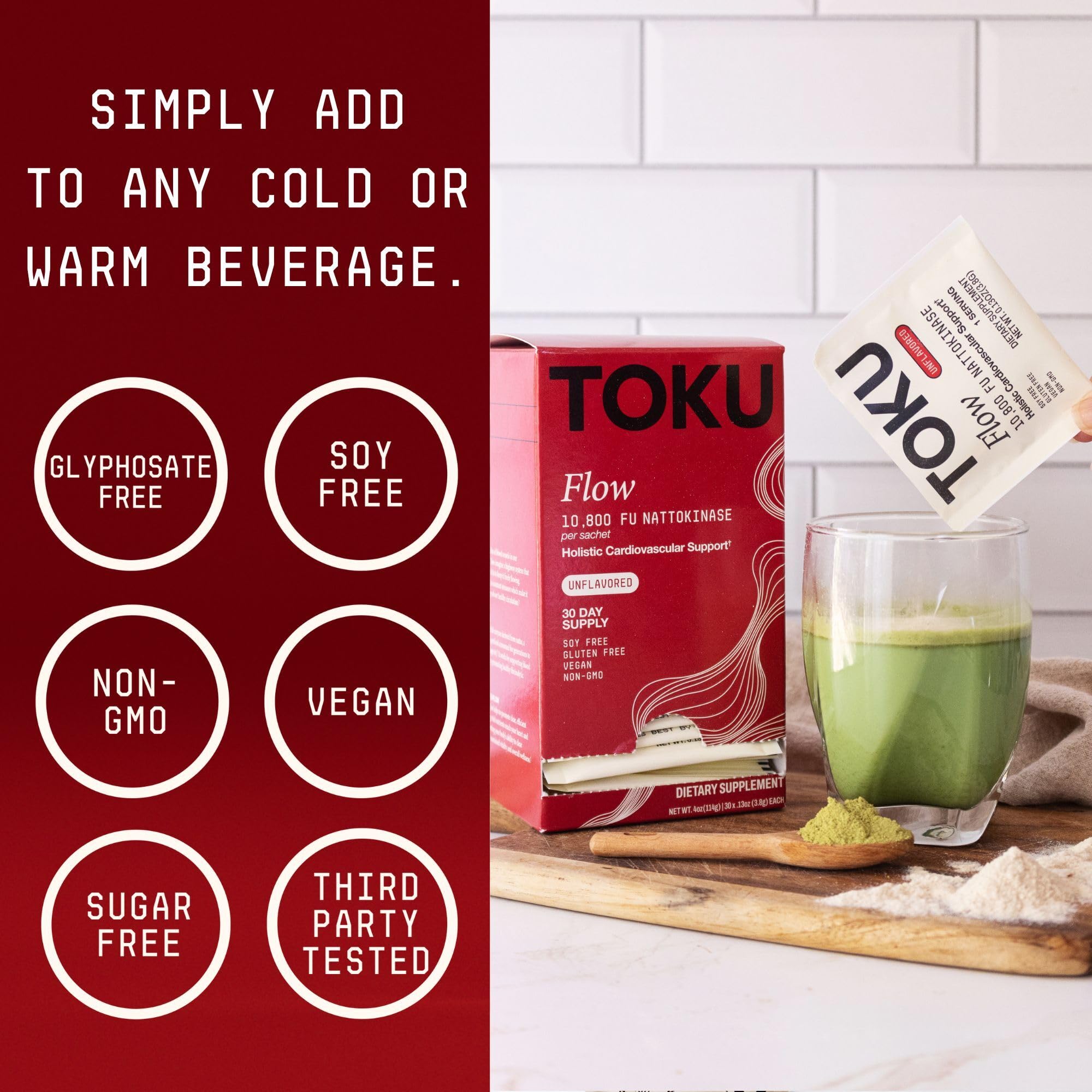 Toku Flow soy-free vegan formula appeals to plant-based wellness.