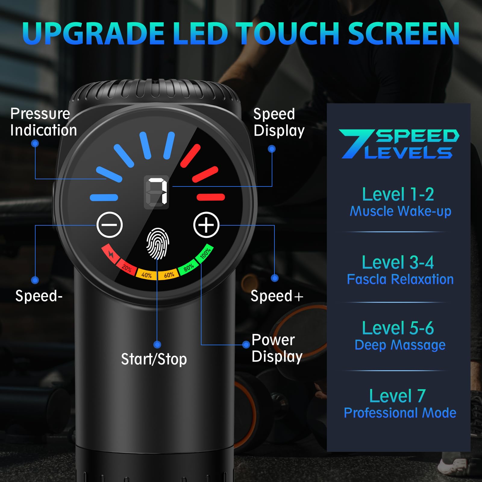 TOLOCO massage gun with 10 heads for full-body relief and easy cleaning.