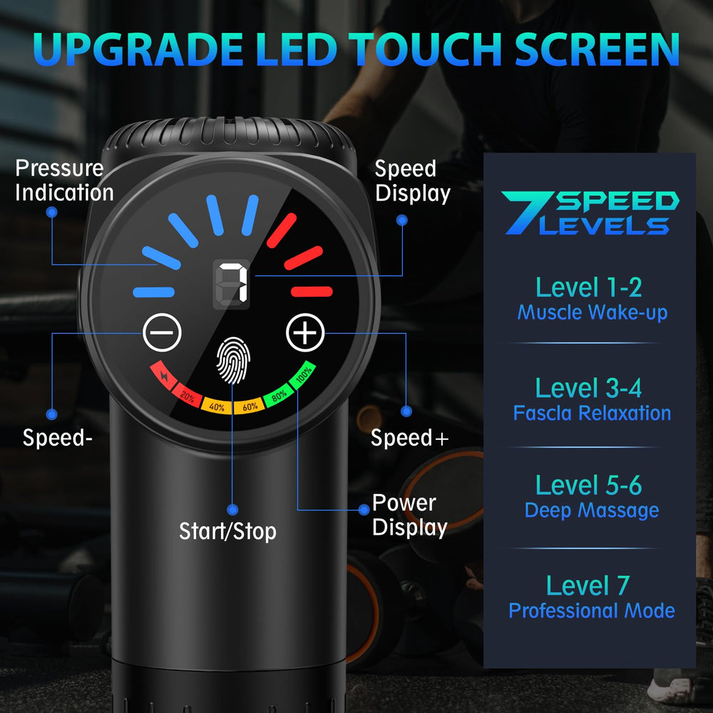 TOLOCO massage gun with 10 heads for full-body relief and easy cleaning.