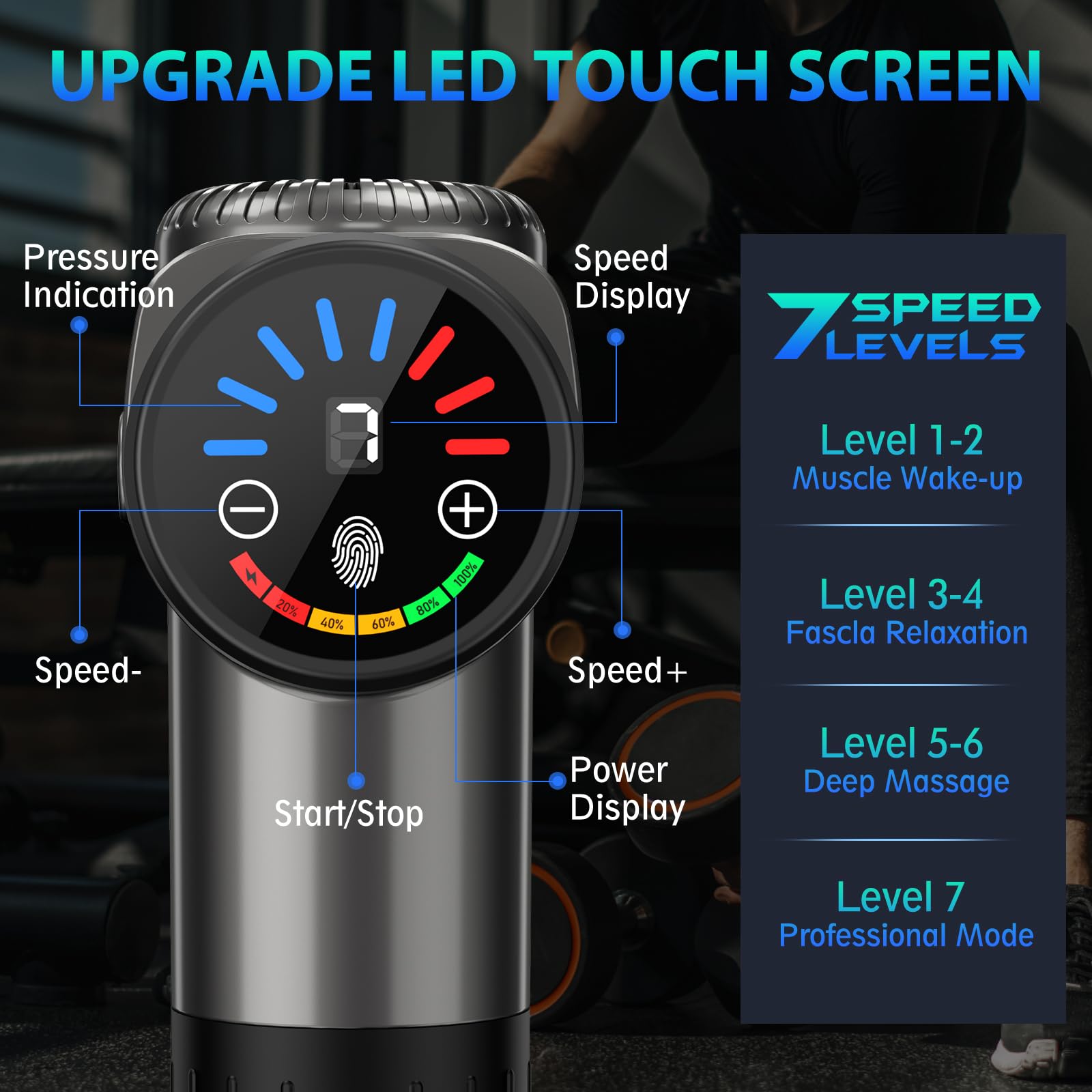 TOLOCO massage gun with 10 heads attached for full-body massage versatility