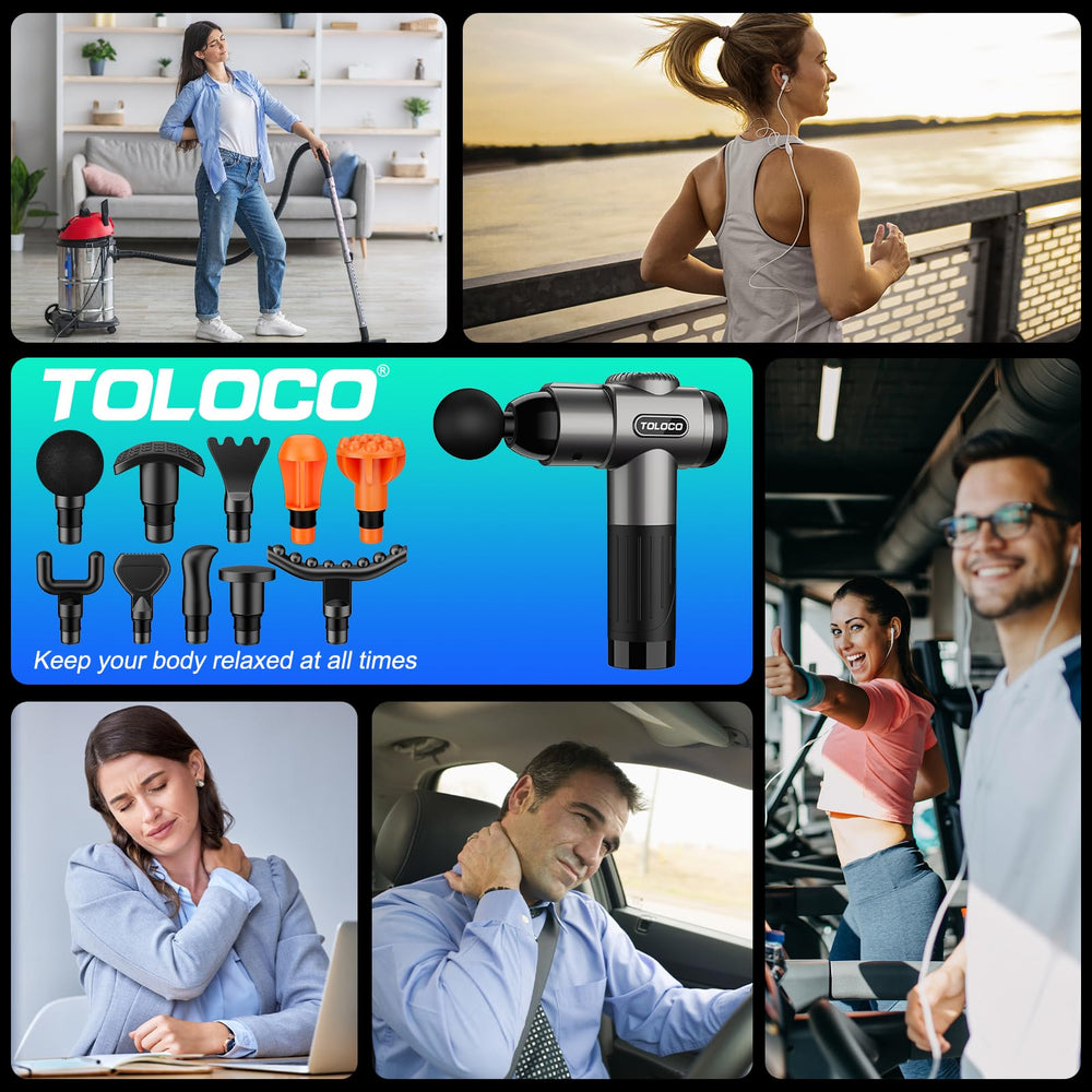 TOLOCO massage gun ergonomic design fits comfortably in hand