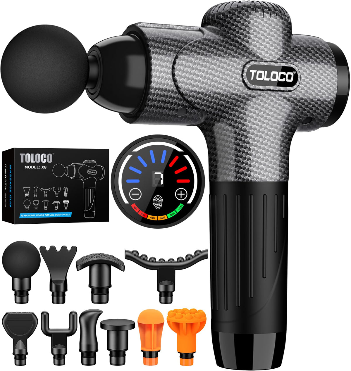 TOLOCO Massage Gun back massager for deep tissue relief and recovery.