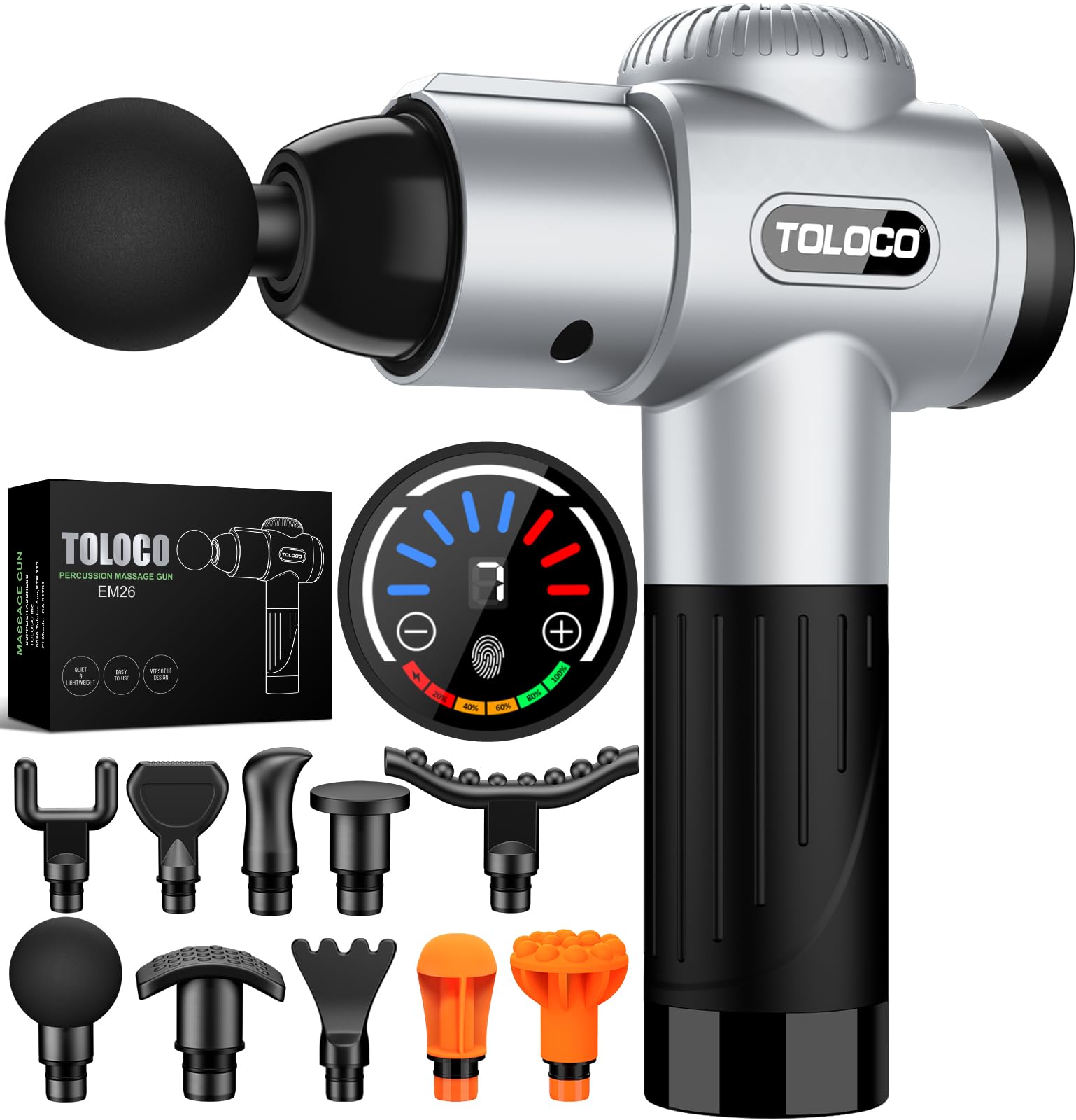 TOLOCO Massage Gun with compact design for easy home use and portability.