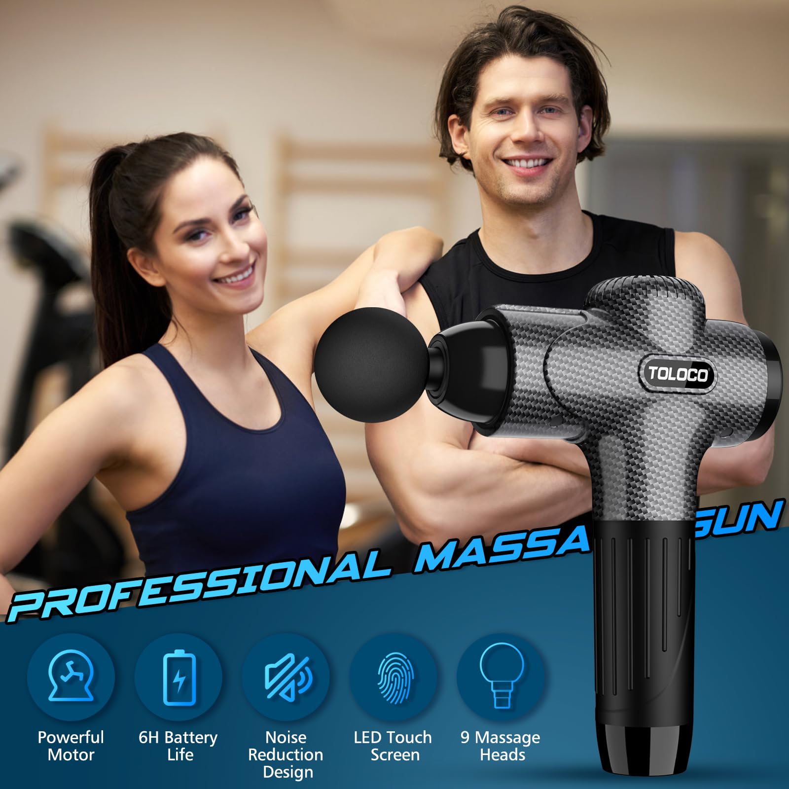 TOLOCO Massage Gun includes USB charging for convenient use.