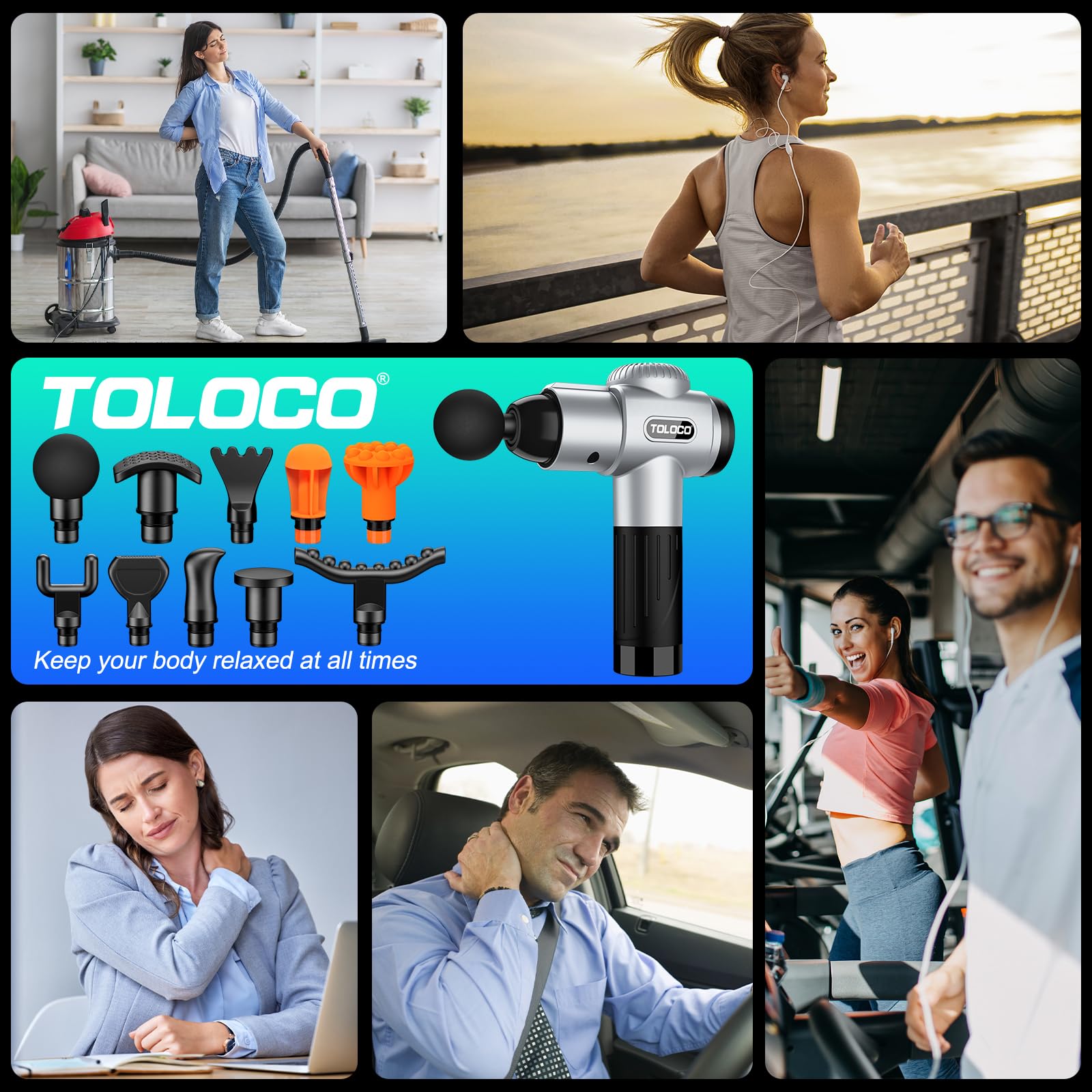 TOLOCO Massage Gun portable carry case for travel and gym sessions.