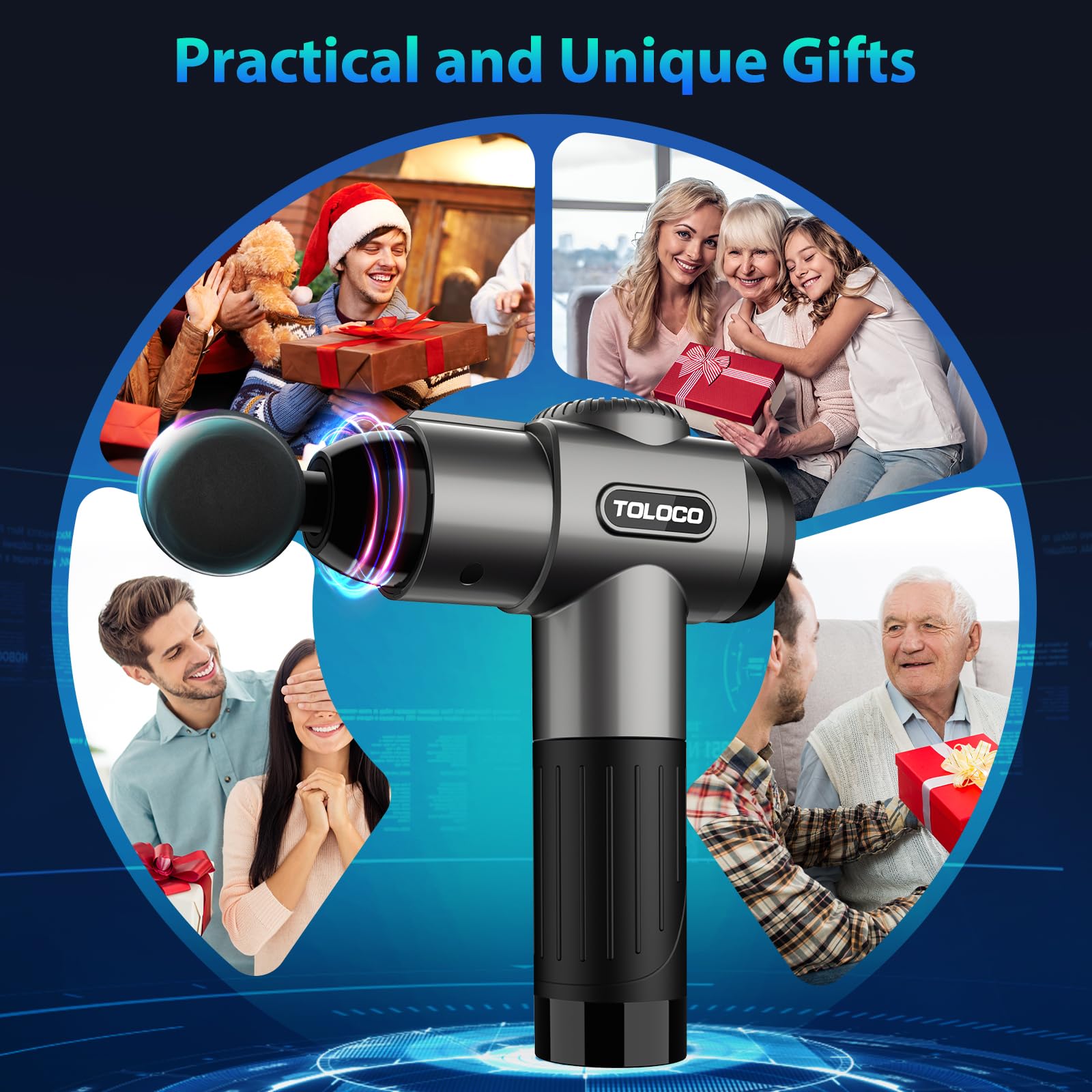 TOLOCO massage gun compact, gift-ready packaging for holidays
