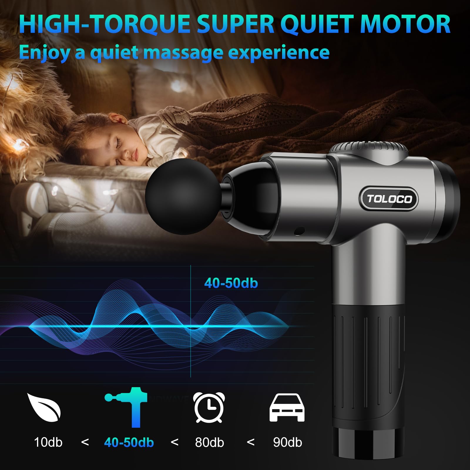 TOLOCO massage gun quiet operation suitable for home, gym, or office