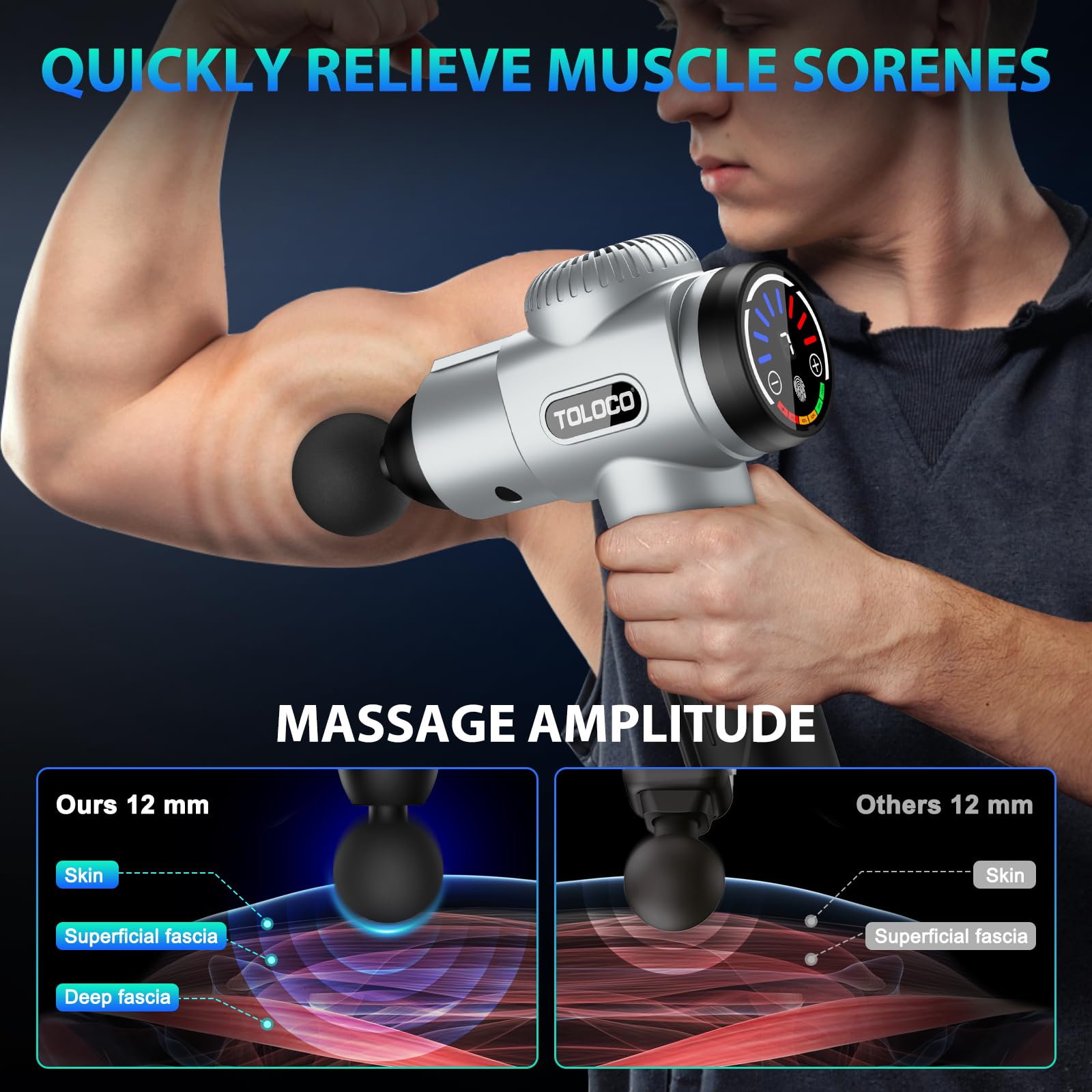 TOLOCO Massage Gun USB charging cable for flexible power on the go.