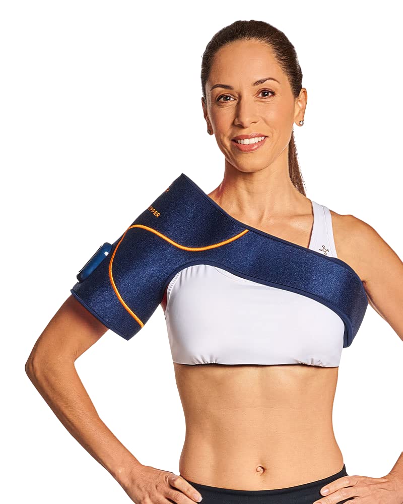 Tommie Copper unisex shoulder wrap worn under clothing for discreet use