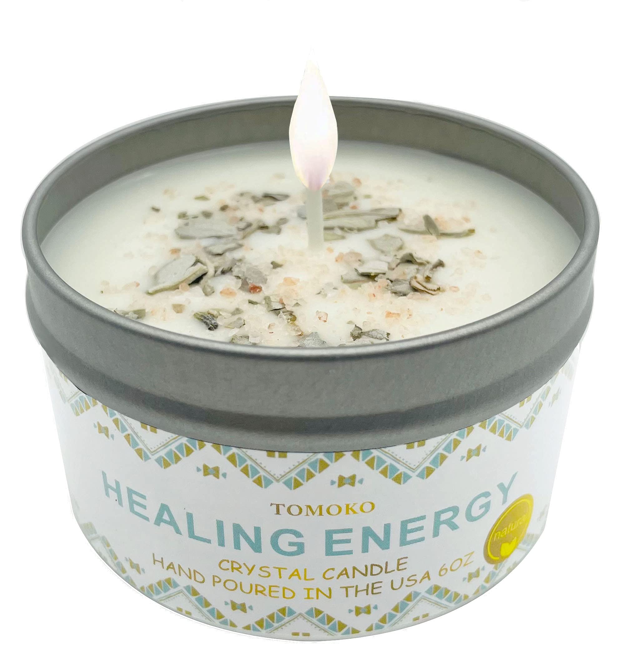 Tomoko White Sage Candle with sage leaves for cleansing energy