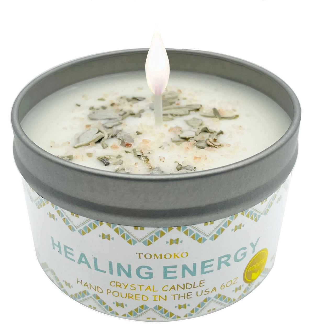 Tomoko White Sage Candle with sage leaves for cleansing energy