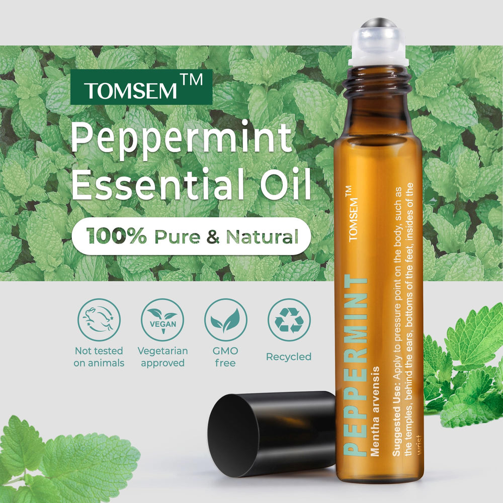 TOMSEM Peppermint Roll-On applied to temples for head tension relief