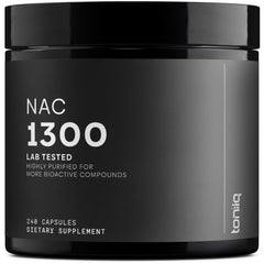 Toniiq NAC 1300mg bottle pour highlighting high potency daily support