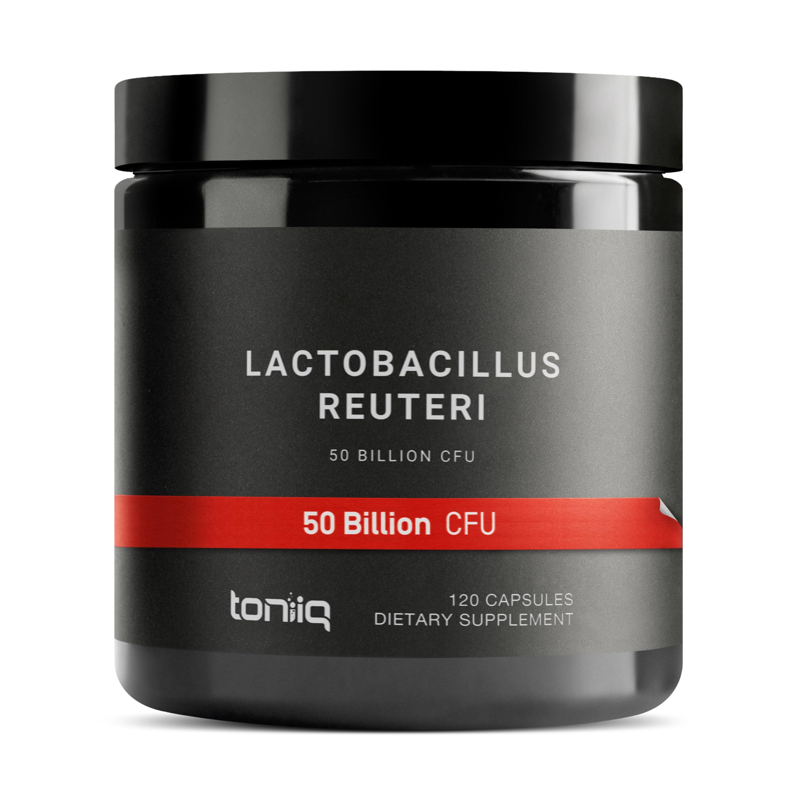 Toniiq 50 Billion CFU Lactobacillus Reuteri probiotic bottle showing high potency.